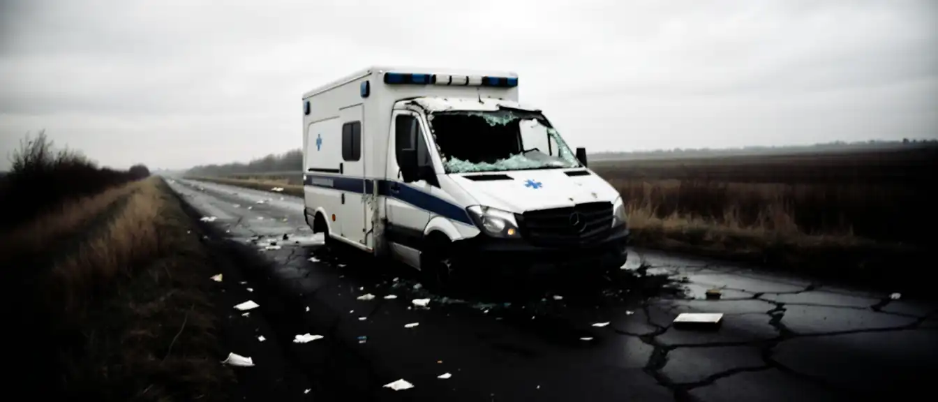 Повреждение автомобиля скорой помощи в результате удара украинского беспилотника в Запорожской области