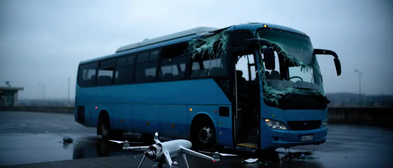 Поврежденный автобус в Севастополе: последствия работы ПВО на конечной остановке