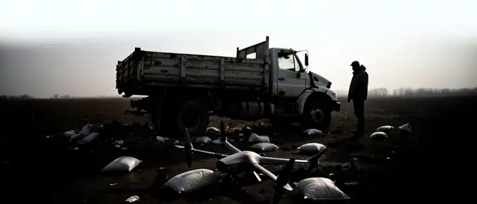 Удар дрона в Брянской области: под прицелом оказался грузовик с кормами